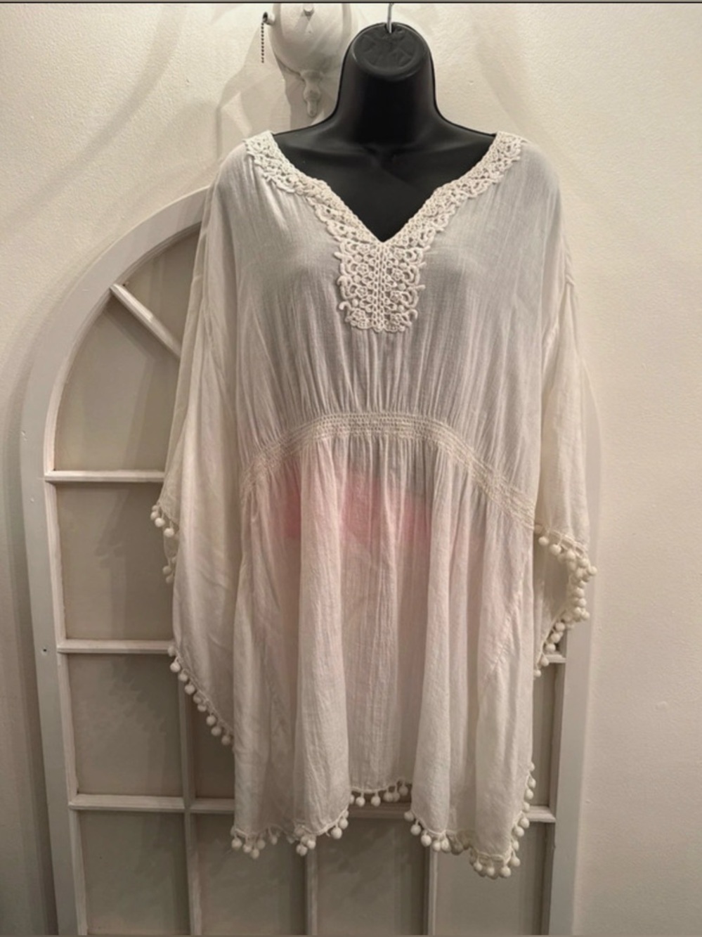 Boho bohemian beachy tunic cover up coastal white crochet size 14W plus size